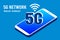 5G network wireless technology ,Isomatic smartphone with big letters 5g vector illustration.