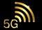 5G new wireless internet wifi connection - golden 5 g new generation mobile network gold icon, vector isolated or black background