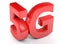 5G in red 3D characters on white background - 3D rendering illustration