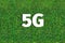 5G sign on green grass background. High speed mobile internet. Modern signal transmission technology. 5G mobile network