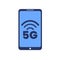 5G smartphone. High-speed wifi, wireless network. Symbol of mobile internet technology. Vector illustration