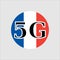 5G technology in France . Circle button icon with flag of France. Vector