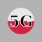 5G technology in Poland . Circle button icon with flag of Poland . Vector