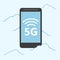 5g template with smartphone flying. High speed mobile web technology