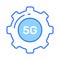 5G text inside cogwheel denoting concept icon of 5G network setting