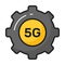 5G text inside cogwheel denoting concept icon of 5G network setting