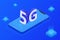 5G wireless network technology vector illustration, big letter 5G and smartphone isometric, mobile internet concept, digital servi