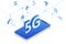 5G wireless network technology vector illustration, big letter 5G and smartphone isometric, mobile internet concept, digital servi