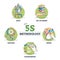 5S methodology as five steps for effective work environment outline diagram