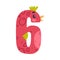 6 bird number. Six numeral with eyes, beak and wings cute cartoon vector illustration