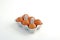 6 brown fresh chicken eggs in an egg box of dutch chickens,
