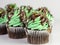 6 Chocolate Cupcakes with Mint Green Frosting and Chocolate Drizzle and Sprinkles