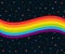 6 colors rainbow wave on dark night sky with stars. Gay pride flag