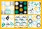 6 Cute different vector seamless patterns. Swirl, circles, brush strokes, squares, abstract geometric shapes. Polka dots
