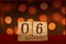 6 December vintage calendar, bokeh lights background