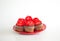 6 kosher chocolate cupcakes with red frosting