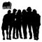 6 people Vector figures friends, guys and girls are standing next to their full height, embracing their shoulders, young guys are