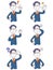 6 types of gestures and facial expressions of male students in blue blazer uniforms Upper body