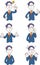 6 types of gestures and facial expressions of male students in blue blazer uniforms Upper body