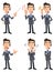 6 types of gestures and facial expressions of a man wearing a suit