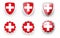 6 vector flag icons shield and cogwheel for Switzerland