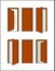 6 wooden doors, door icons, open and closed, vector, true to scale, customizable, scalable, wooden frame, brass handle, web design