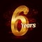 6 years golden anniversary 3d logo celebration with Gold glittering spiral star dust trail sparkling particles. Six years annivers