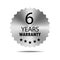 6 years warranty seal stamp, vector label. Hologram stickers labels with silver texture