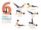 6 Yoga poses or asana posture for workout in stable core concept. Women exercising for body stretching. Fitness infographic.