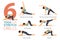 6 Yoga poses or asana posture for workout in stretch drills concept. Women exercising for body stretching. Fitness infographic.