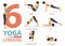 6 Yoga poses for workout in lordosis fix concept.