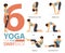 6 Yoga poses for workout in swayback fix concept.