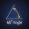 60 degree angle neon icon, isolated icon with angle symbol and text