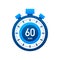 The 60 minutes, stopwatch vector icon. Stopwatch icon in flat style, timer on on color background. Vector illustration