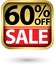 60% off sale golden label with red ribbon,vector illustration