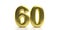 60 Sixty number. Glossy, sparkling and gold color balloon of numeral 60 isolated on white backdrop. 3d illustration