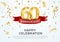 60 years anniversary vector banner template. Sixty year jubilee with red ribbon and confetti on white background