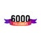 6000 followers number with color bright ribbon isolated vector icon