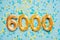 6000 six thousand followers card. Template for social networks, blogs. Festive Background