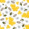 6007 Combs, bees, flowers watercolor seamless pattern