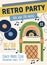 60s and 70s retro music party flyer template. Ad poster design for nostalgic festival in 1960s and 1970s style