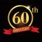 60th golden anniversary logo with shiny ring red ribbon