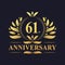 61st Anniversary Design, luxurious golden color 61 years Anniversary logo.