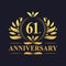 61st Anniversary Design, luxurious golden color 61 years Anniversary logo