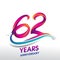 62nd Years Anniversary celebration logo, birthday vector design