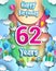 62nd Years Birthday Design for greeting cards and poster, with clouds and gift box, balloons. design template for anniversary