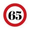 65 kmph or mph speed limit sign icon. Road side speed indicator safety element