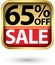 65% off sale golden label with red ribbon,vector illustration