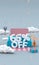 66 Sixty six percent off 3d illustration in cartoon style. Clearance concept. Vertical image with copy space.