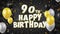 67. 90th Happy Birthday Black Text Greeting, Wishes, Invitation Loop Background